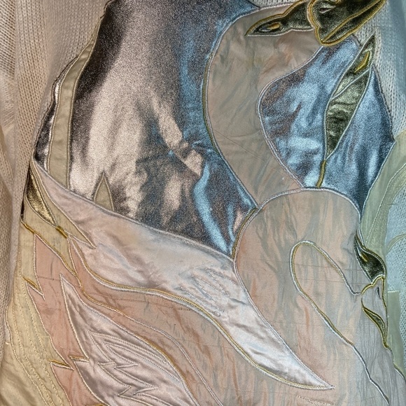 Vintage 80’s I. B. Diffusion ramie silk swan dove. Gold & silver lame. E134 - Picture 2 of 6